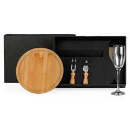 Conj. Para Queijo Em Bambu C/ Taça P/ Champagne - 4 Peças Promocional