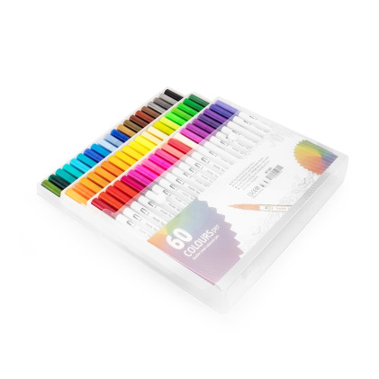 Kit canetinhas ponta dupla com 60 cores promocional
